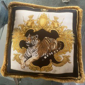 Versace Double-Faced Silk  Pillow w Fringe and the Animalier Tigris Print
